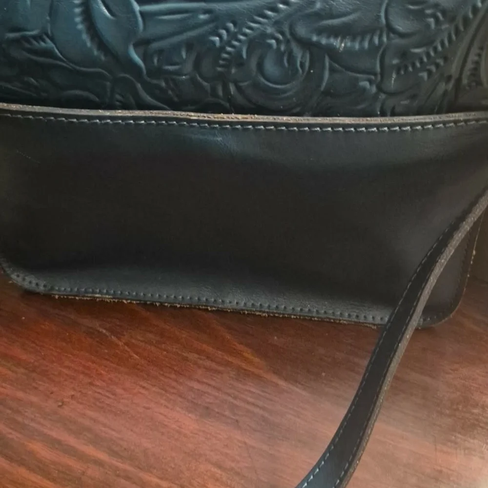 Patricia Nash Embossed Floral Leather Crossbody — Teal Blue